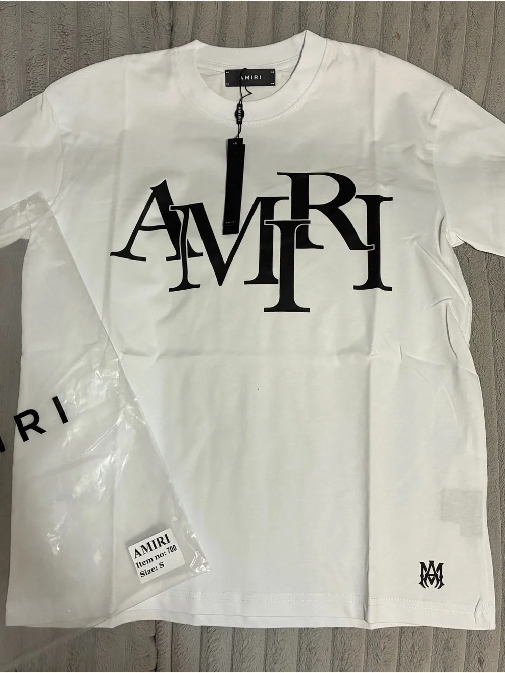 AMIRI White Tee with Large Black Logo Print